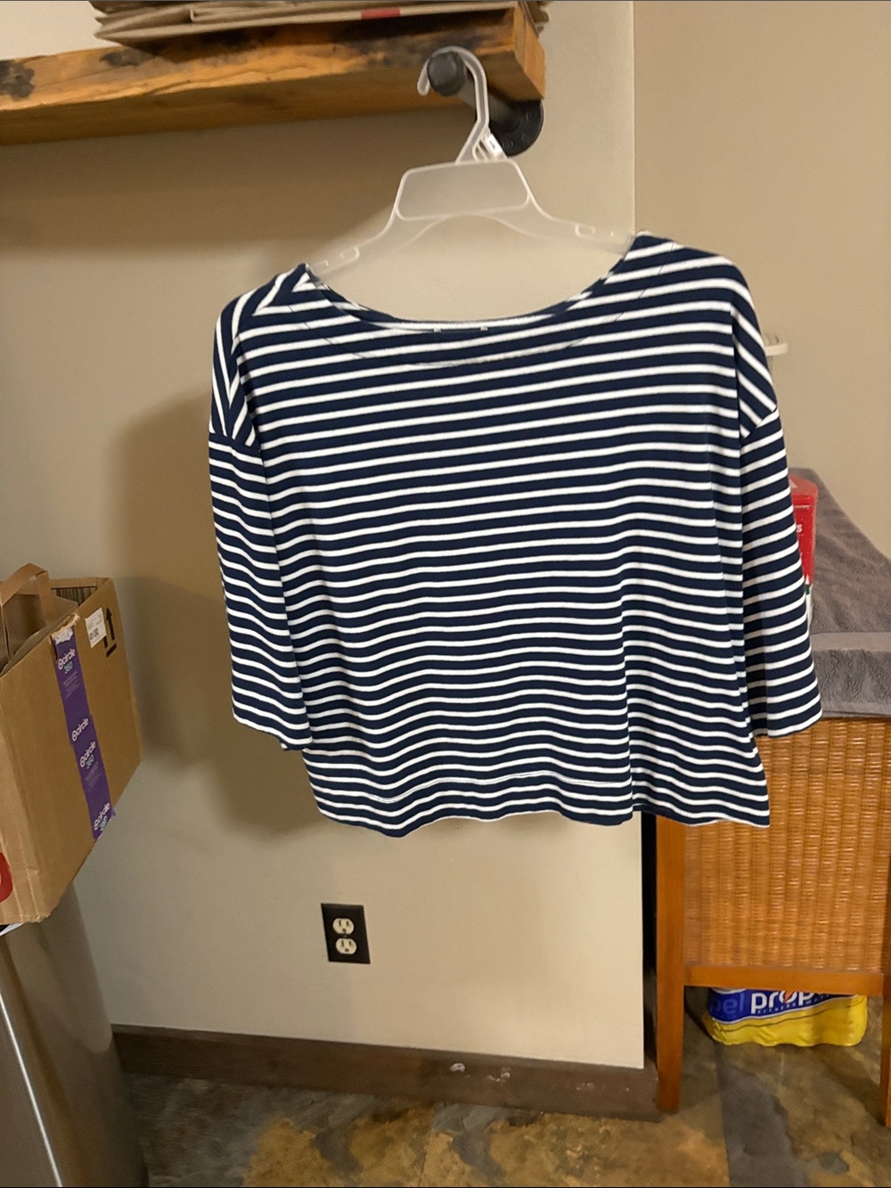 Striped Navy and White Boatneck Long Sleeve Top